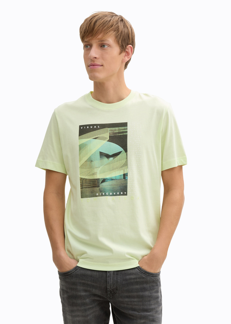 Meski T Shirt Tom Tailor T Shirt With Photo Print Lime Cream Green - 1045661-29078