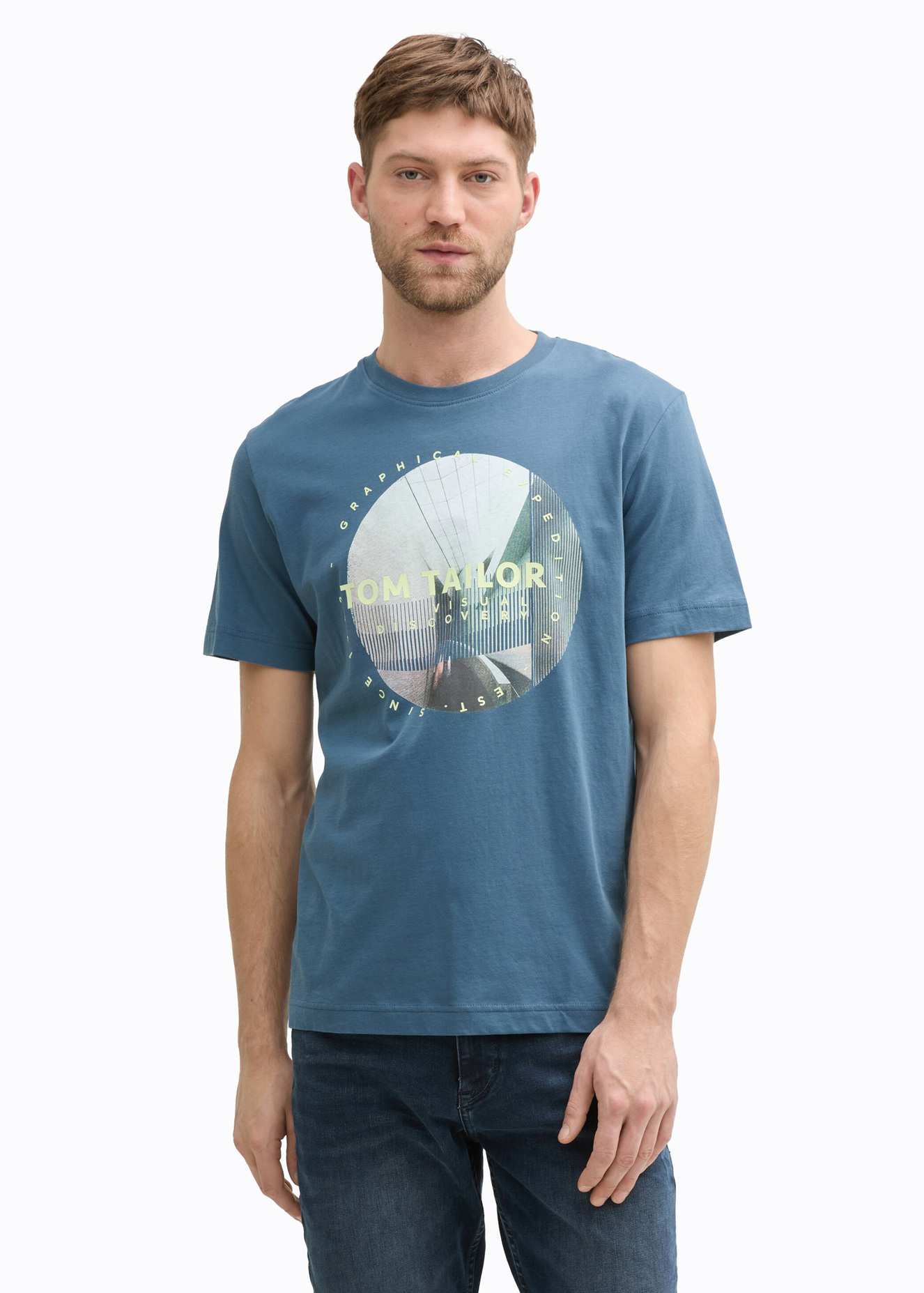 Meski T Shirt Tom Tailor T Shirt With Photo Print Mystical Blue - 1045661-36985
