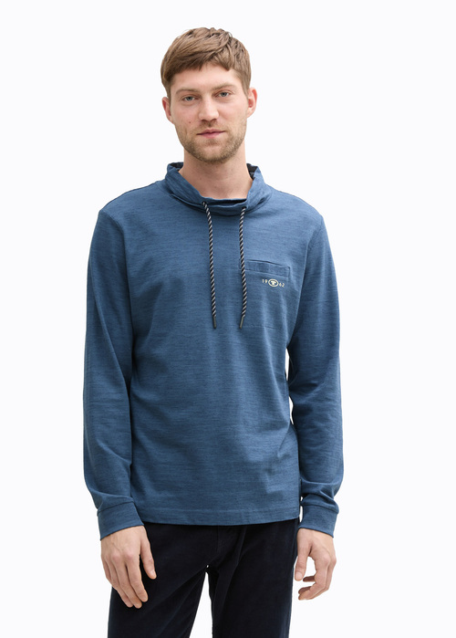 Tom Tailor Snood Long Sleeve Shirt With Breast Pocket - Mystical Blue Navy Injected 1045670-37299 