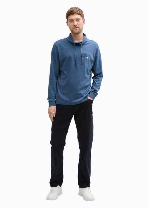 Meska Bluza Tom Tailor Snood Long Sleeve Shirt With Breast Pocket Mystical Blue Navy Injected - 1045670-37299