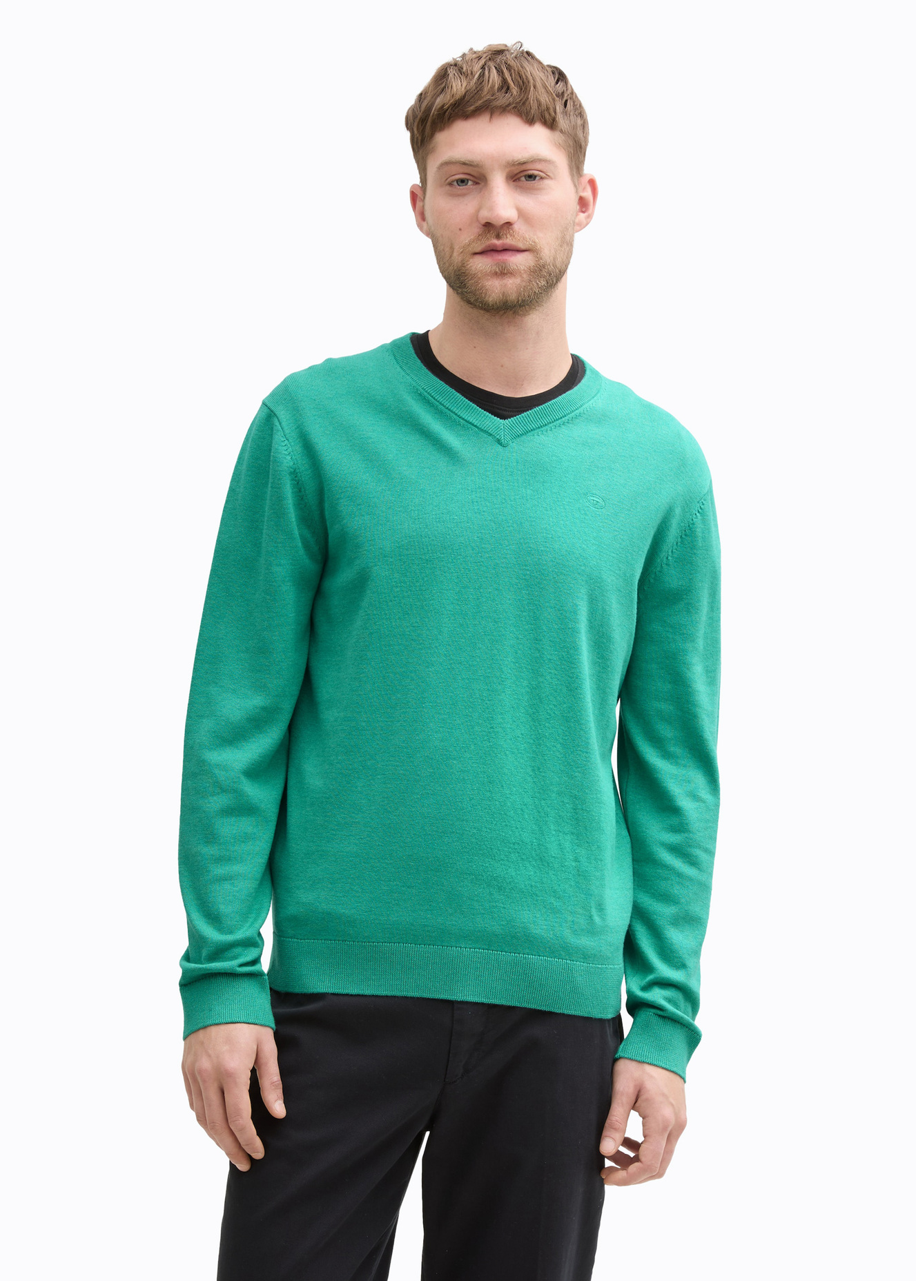 Tom Tailor Knitted Pullover With A V Neckline Bright Jade Green Melange - 1039811-37437 Tom Tailor Knitted Pullover With A V Neckline Bright Jade Green Melange - 1039811-37437