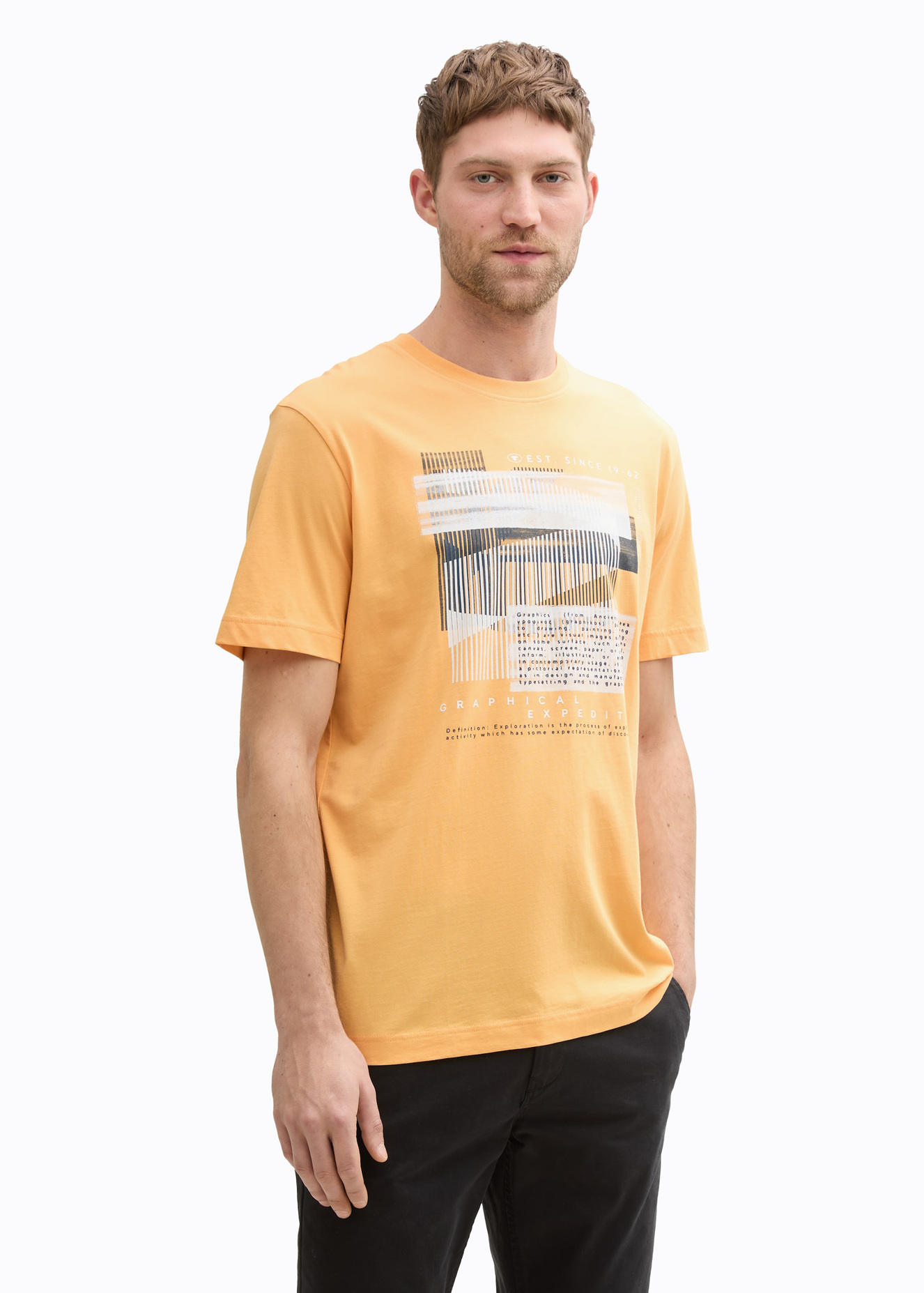 Meski T Shirt Tom Tailor Graphics T Shirt Peachy Orange - 1045664-37103