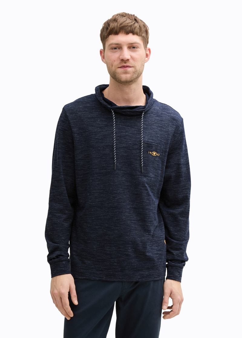 Meska Bluza Tom Tailor Snood Long Sleeve Shirt With Breast Pocket Sky Captain Blue Stripy Inject - 1045670-32450