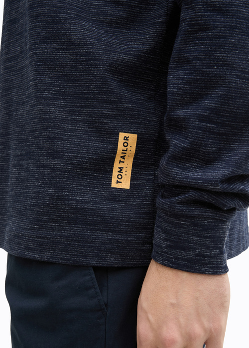 Meska Bluza Tom Tailor Snood Long Sleeve Shirt With Breast Pocket Sky Captain Blue Stripy Inject - 1045670-32450