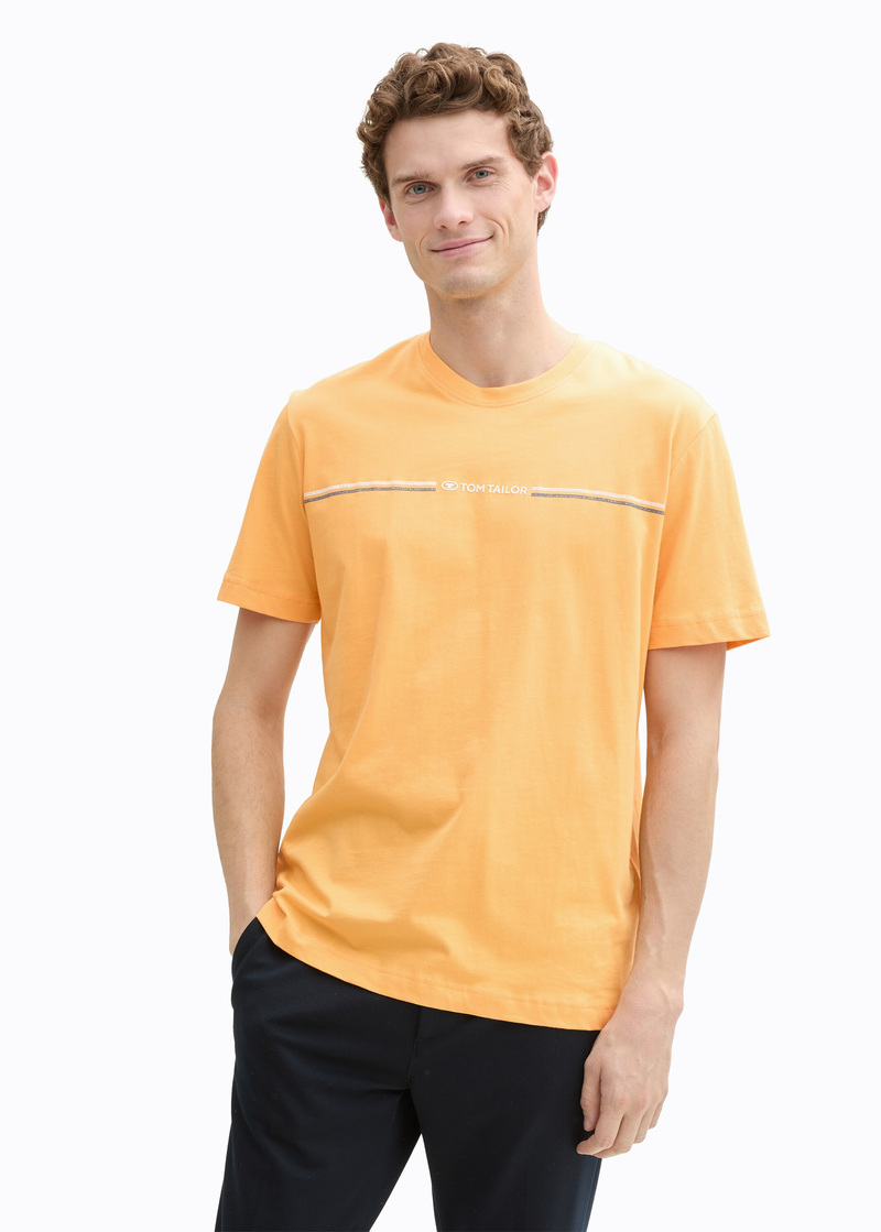 Meski T Shirt Tom Tailor T Shirt With A Print Peachy Orange - 1037803-37103