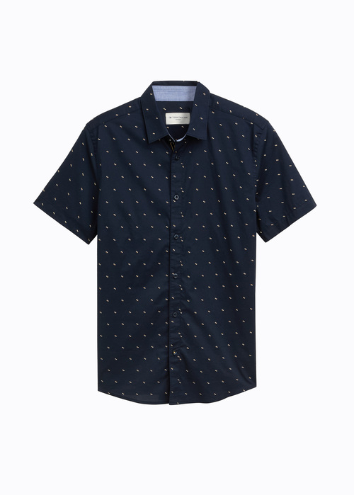 Meska Koszula Materialowe Tom Tailor Short Sleeve Shirt Navy Small Bars Design - 1045082-37269