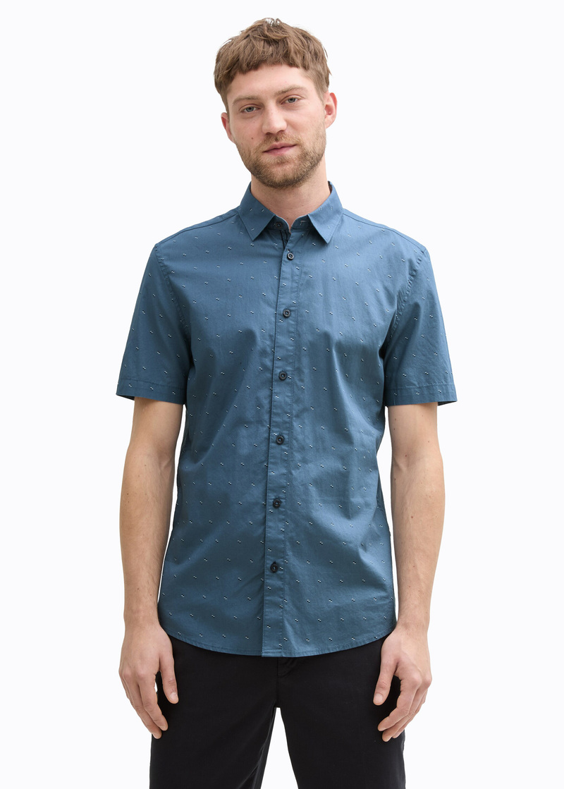 Meska Koszula Materialowe Tom Tailor Short Sleeve Shirt Blue Small Bars Design - 1045082-37270