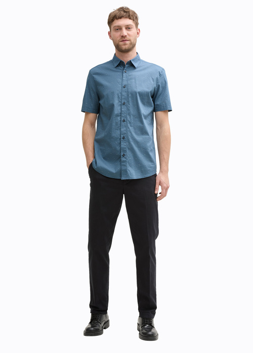 Mska Koszula Materiaowe Tom Tailor Short Sleeve Shirt Blue Small Bars Design - 1045082-37270