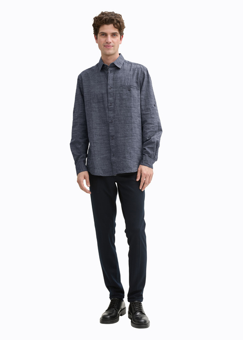 Meska Koszula Materialowe Tom Tailor Regular Fit Shirt With Turn Up Function Navy White Fil A Fil Dobby - 1045075-31318