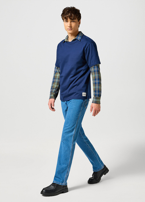 Meski T Shirt Wrangler Short Sleeve Solid Tee Navy - 112357358