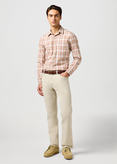 Meska Koszula Materialowe Wrangler One Pocket Shirt Tan Check - 112362768