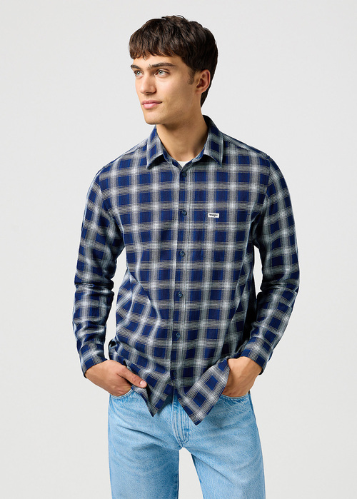 Wrangler One Pocket Shirt - Indigo Plaid Check 112362897
