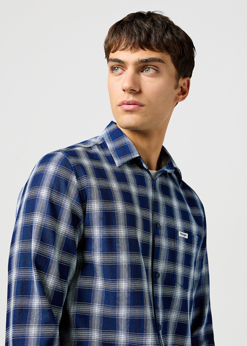 Meska Koszula Materialowe Wrangler One Pocket Shirt Indigo Plaid Check - 112362897