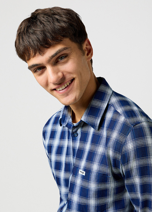 Meska Koszula Materialowe Wrangler One Pocket Shirt Indigo Plaid Check - 112362897
