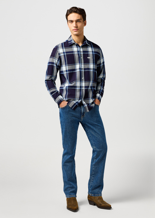 Meska Koszula Materialowe Wrangler One Pocket Shirt Large Indigo Plain Check - 112362898