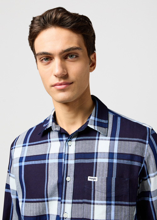 Meska Koszula Materialowe Wrangler One Pocket Shirt Large Indigo Plain Check - 112362898