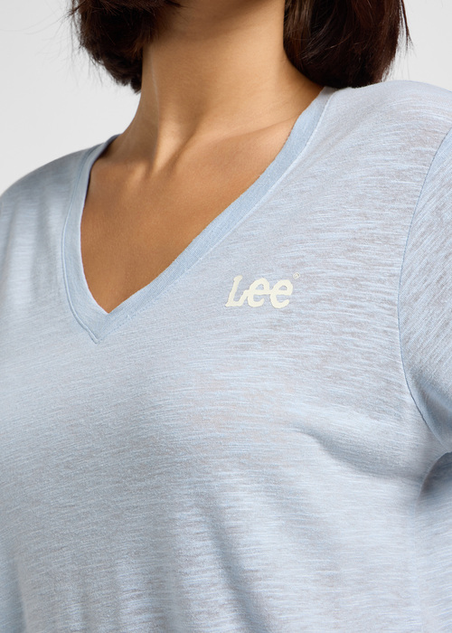 Damski T Shirt Lee V Neck Tee Shy Blue - 112362939