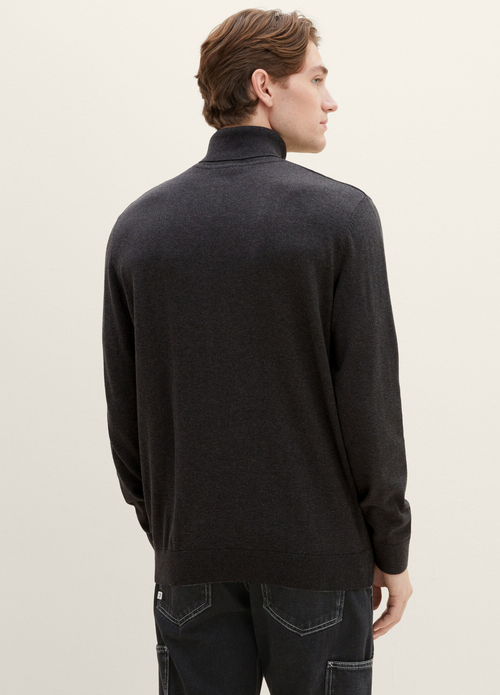 Meski Sweter Tom Tailor Basic Knitted Sweater With A Turtleneck Black Grey Melange - 1038202-10617