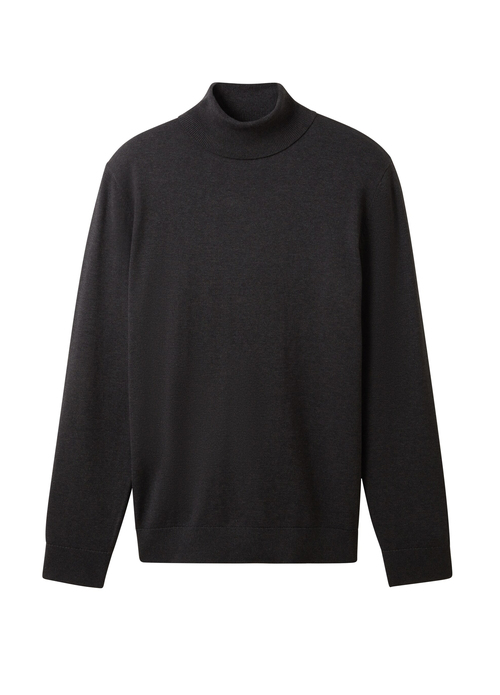 Meski Sweter Tom Tailor Basic Knitted Sweater With A Turtleneck Black Grey Melange - 1038202-10617