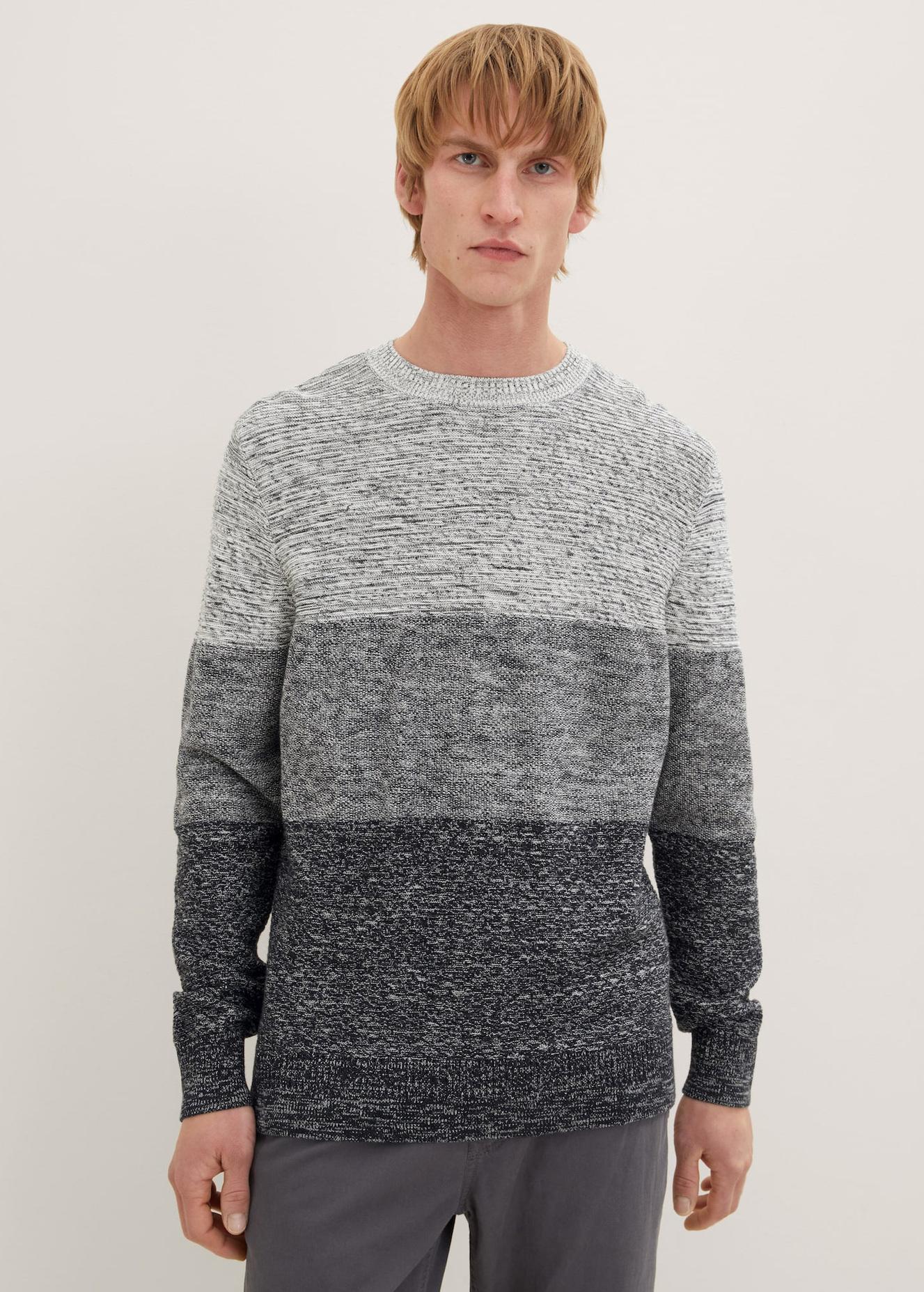 Mski Sweter Tom Tailor Knitted Jumper With Texture Off White Navy Block Stripe - 1034936-31228