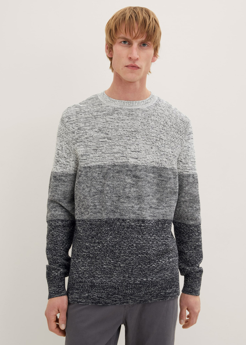 Mski Sweter Tom Tailor Knitted Jumper With Texture Off White Navy Block Stripe - 1034936-31228