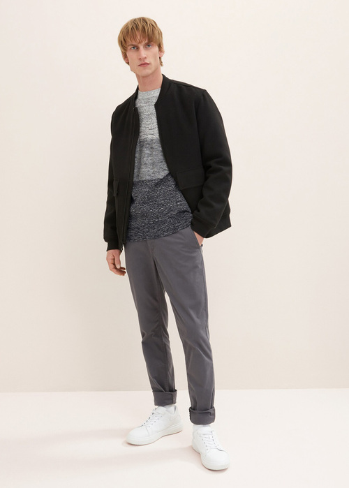 Mski Sweter Tom Tailor Knitted Jumper With Texture Off White Navy Block Stripe - 1034936-31228