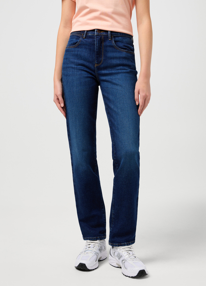 Damskie Spodnie Dzinsowe Wrangler Straight Dark Wash - 112351899