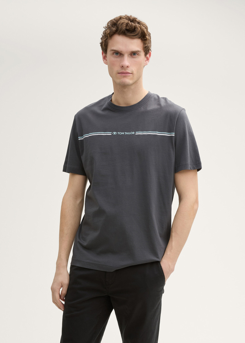 Meski T Shirt Tom Tailor T Shirt With A Print Dark Shadow - 1037803-10307