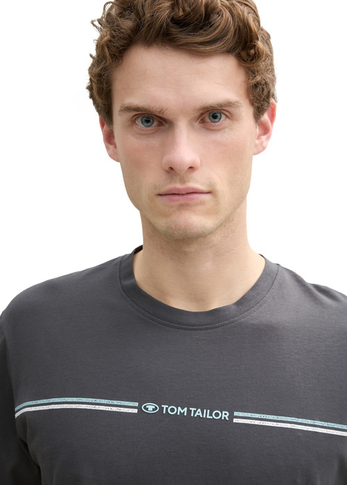 Meski T Shirt Tom Tailor T Shirt With A Print Dark Shadow - 1037803-10307