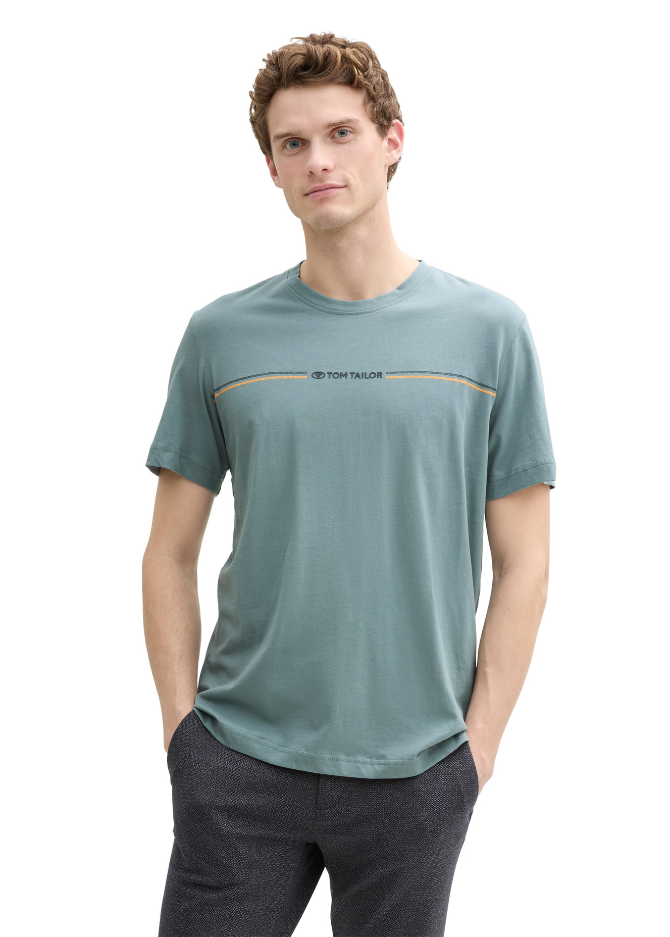Meski T Shirt Tom Tailor T Shirt With A Print Trooper Green - 1037803-31090