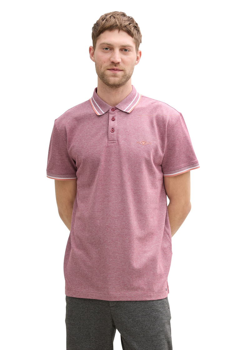 Meska Koszulka Polo Tom Tailor Piqu Polo Shirt With Stretch Deep Red Two Tone - 1045629-37559