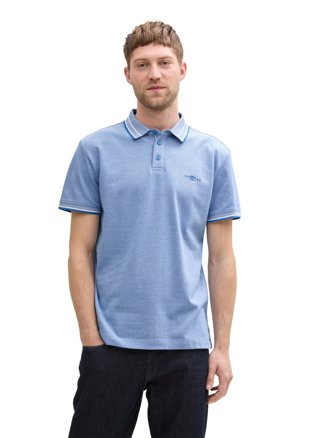 Meska Koszulka Polo Tom Tailor Piqu Polo Shirt With Stretch Sapphire Blue Two Tone Pique - 1045629-37705