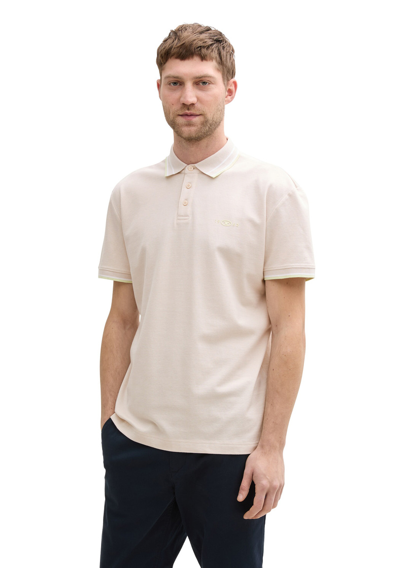 Meska Koszulka Polo Tom Tailor Piqu Polo Shirt With Stretch Light Cashew Beige Two Tone - 1045629-38207