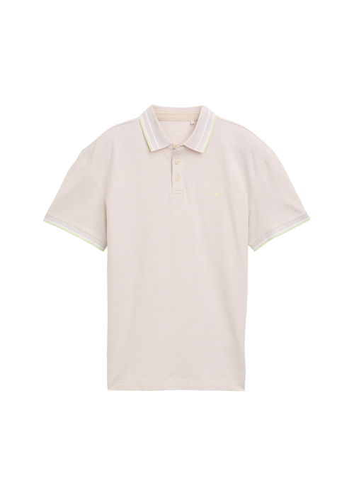 Meska Koszulka Polo Tom Tailor Piqu Polo Shirt With Stretch Light Cashew Beige Two Tone - 1045629-38207