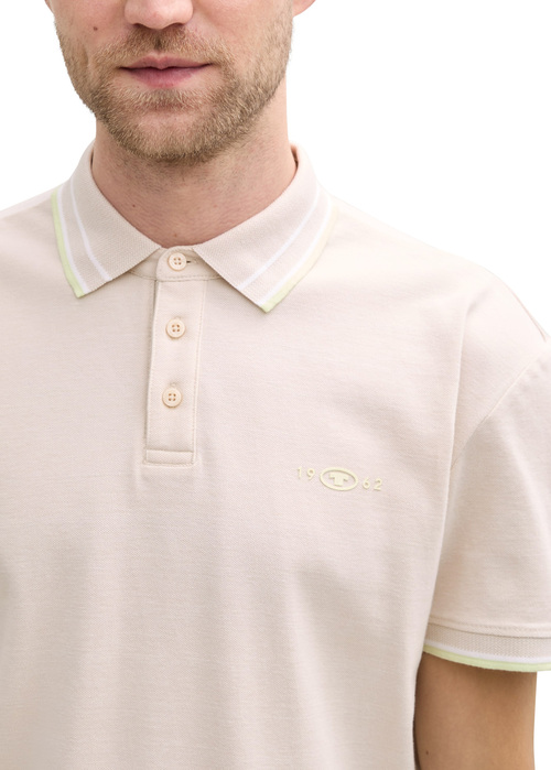 Meska Koszulka Polo Tom Tailor Piqu Polo Shirt With Stretch Light Cashew Beige Two Tone - 1045629-38207