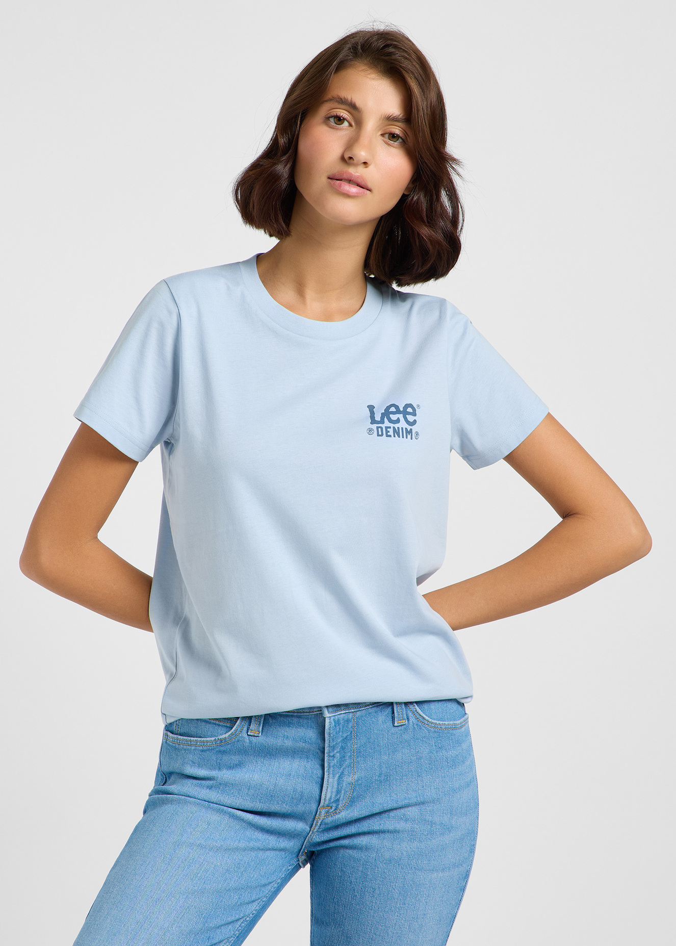 Damski T Shirt Lee Small Logo Tee Shy Blue - 112363417