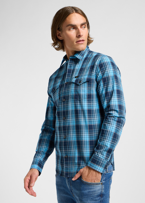 Meska Koszula Materialowe Lee Regular Rivet Shirt Check Navy Ombre Plaid - 112363664