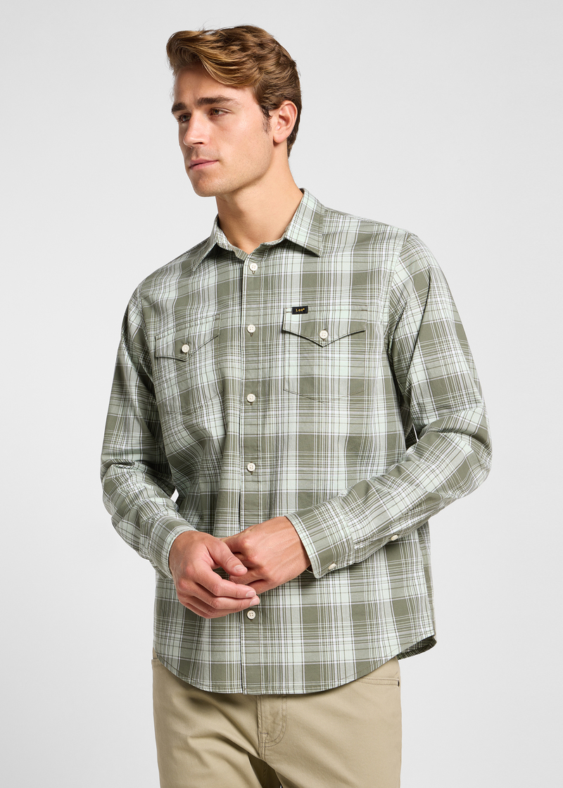 Meska Koszula Materialowe Lee Regular Shirt Olive Groove Ombre Plaid Check - 112363685