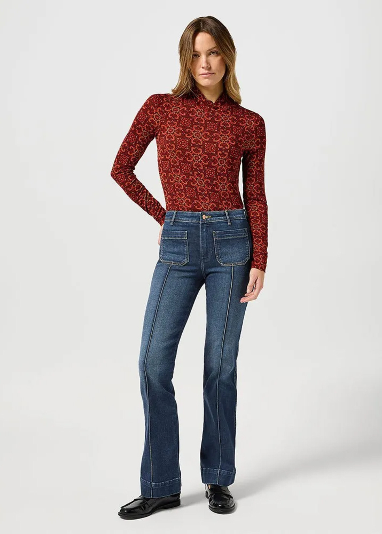 Damskie Spodnie Dzinsowe Wrangler Flare Jeans Donna - 112356402