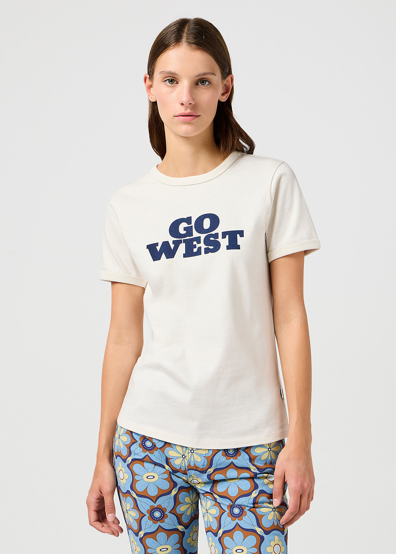 Damski T Shirt Wrangler Ringer Tee Vintage White - 112362572