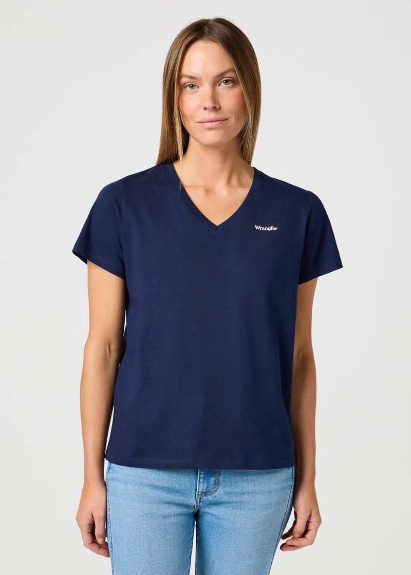 Damski T Shirt Wrangler Drapey V Neck Tee Navy - 112362546