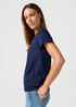Damski T Shirt Wrangler Drapey V Neck Tee Navy - 112362546