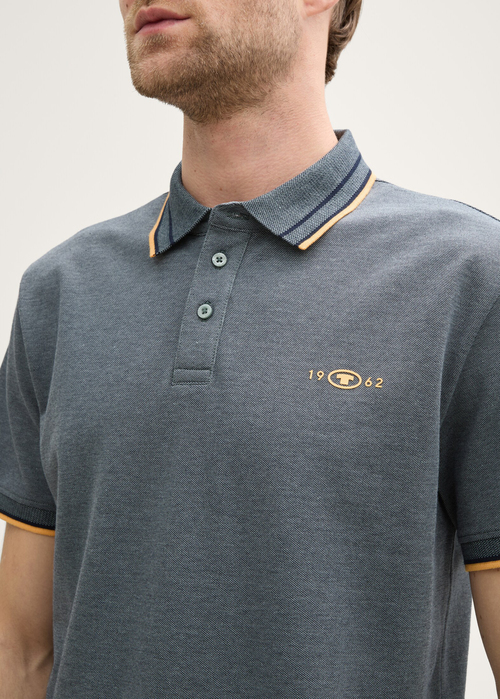 Meska Koszulka Polo Tom Tailor Piqu Polo Shirt With Stretch Navy Grey Mint Twotone - 1045629-35198