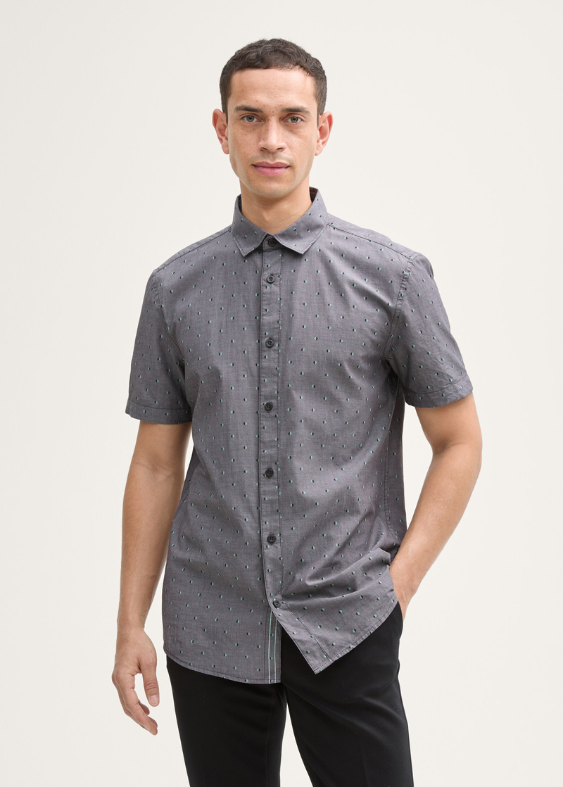 Meska Koszula Materialowe Tom Tailor Shirt Grey Small Hexagon Design - 1045082-37272