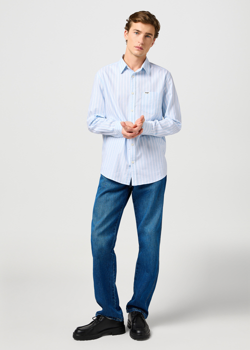 Meska Koszula Materialowe Wrangler One Pocket Shirt Blue Oxford - 112362554