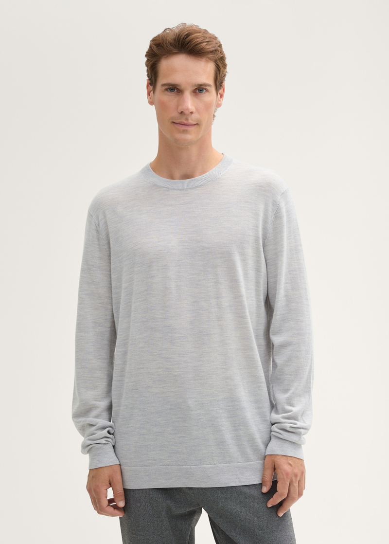 Meska Koszulka Z Dlugim Rekawem Tom Tailor Knitted Jumper In Merino Wool Ordinary Grey Melange - 1044463-30193