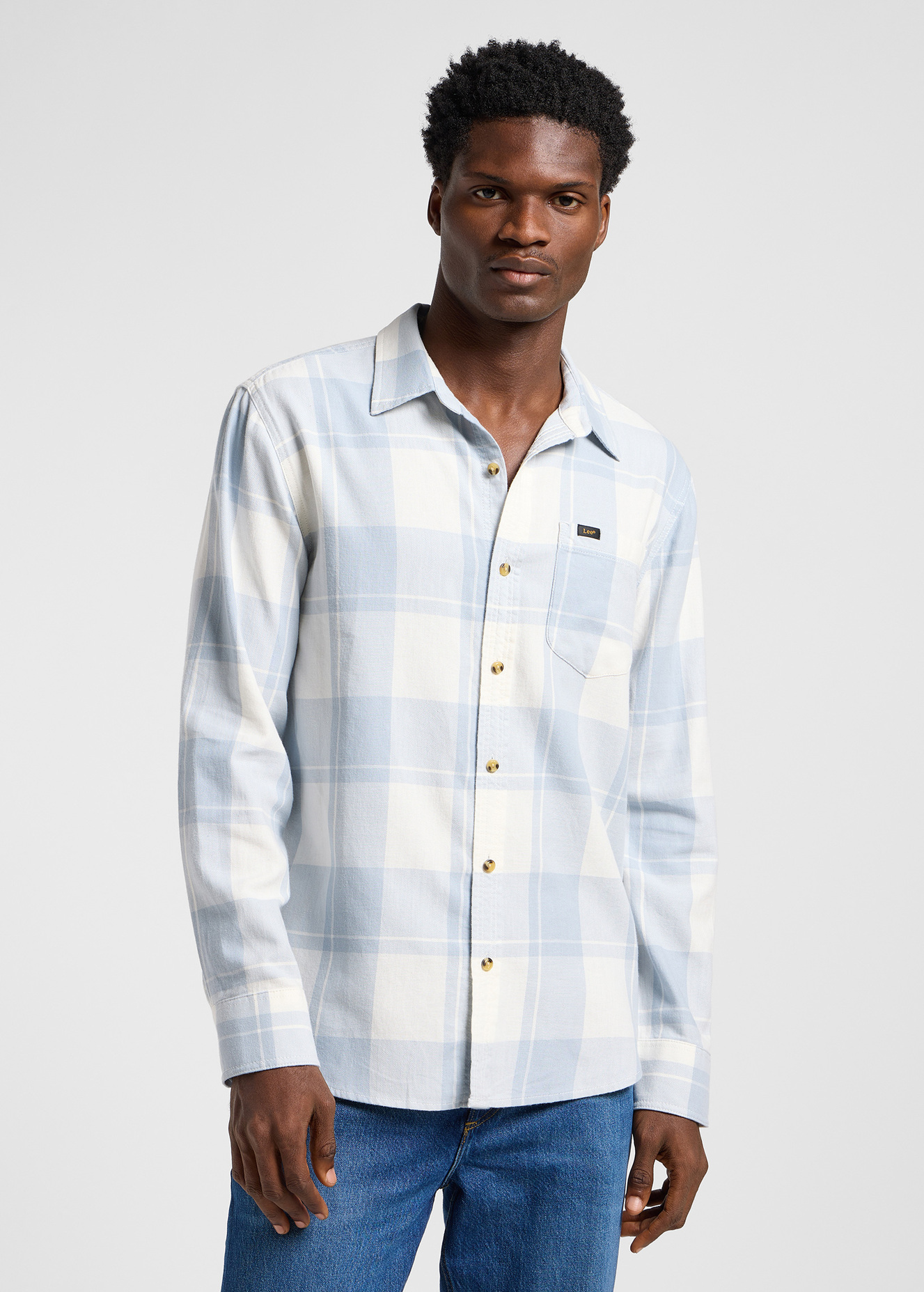 Mska Koszula Materiaowe Lee Mercantile Shirt Ecru Concrete Check - 112364144