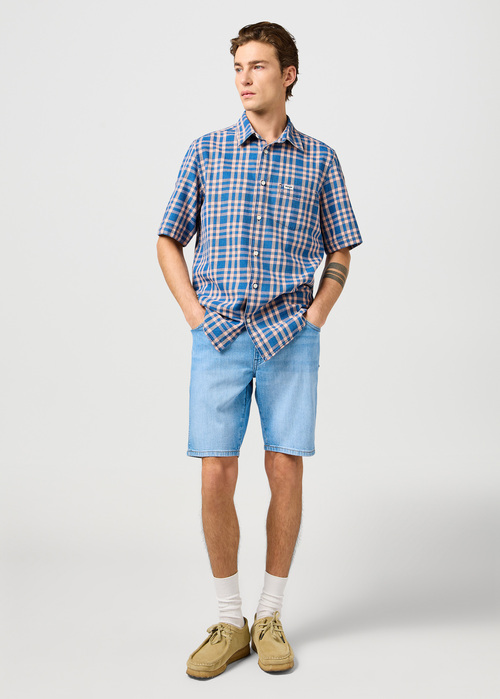 Mska Koszula Materiaowe Wrangler Short Sleeve Western Shirt Blue Shadow Check - 112362733