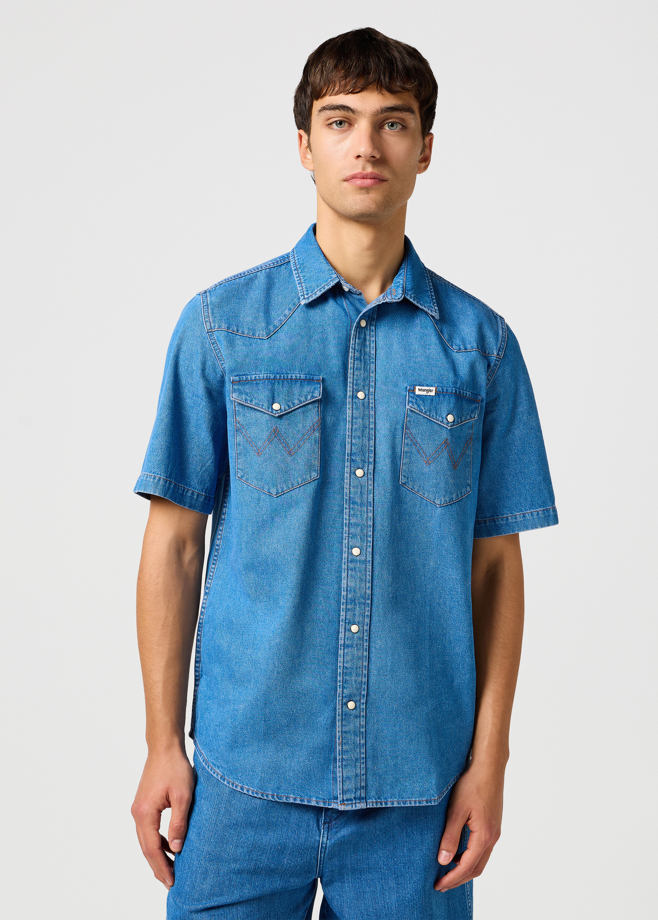 Mska Koszula Materiaowe Wrangler Short Sleeve Western Shirt Mid Wash - 112362743