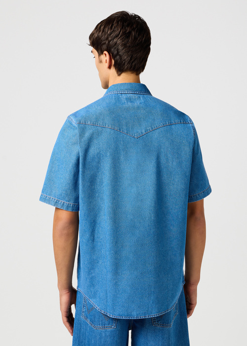 Meska Koszula Materialowe Wrangler Short Sleeve Western Shirt Mid Wash - 112362743
